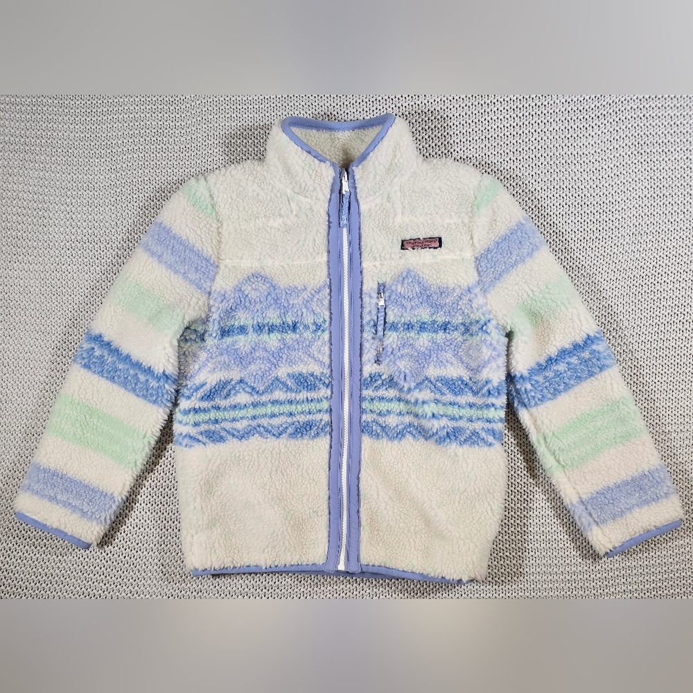 Vineyard Vines Supershed Deep Pile Fleece Jacket Girls Sz M (10-12) Fair Isle
